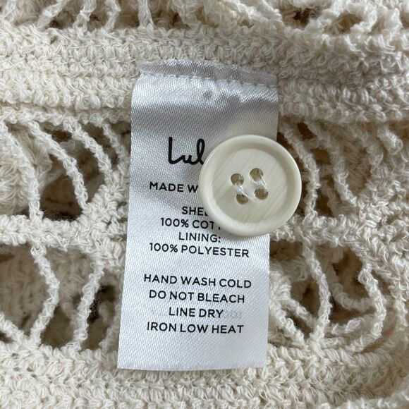 Lulus Women's Midi Dress Size Medium Ivory Crochet Cutout Sleeveless Tie Waist - Picture 12 of 12